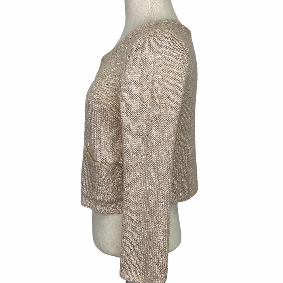 H&M Blush Cropped Open Front Sweater with Sequins - Picture 8 of 8